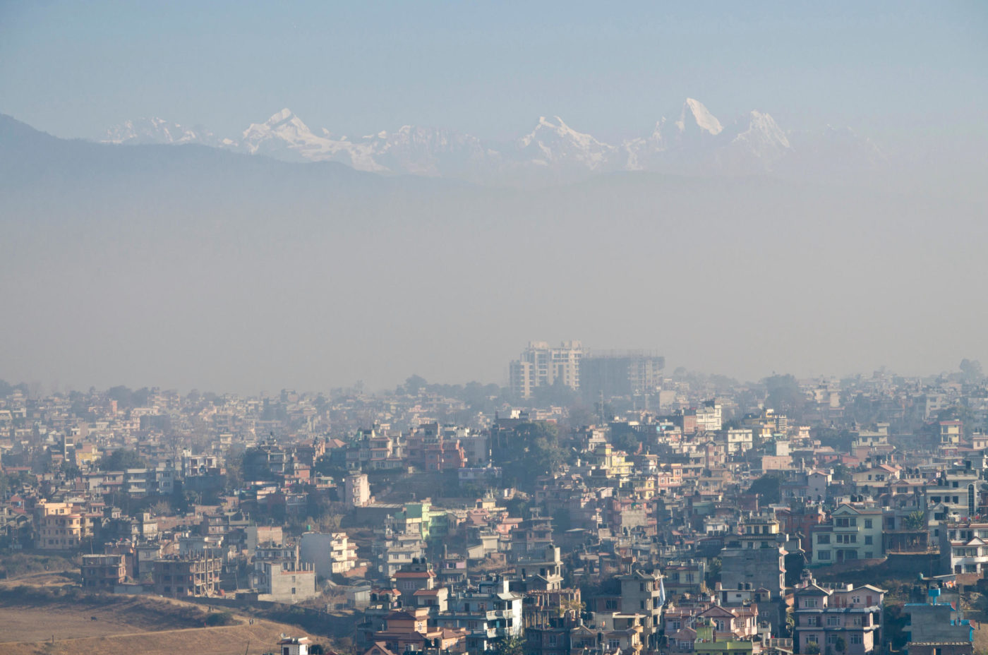 Nepal’s Kathmandu Valley – where air pollution often obscures views of the Himalayan peaks (Image: Frank Bienewald/ Alamy)